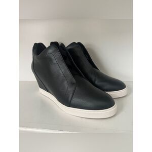 LINEA PAOLO WEDGE WOMEN SNEAKER SIZE 10 BLACK LEATHER SHOES